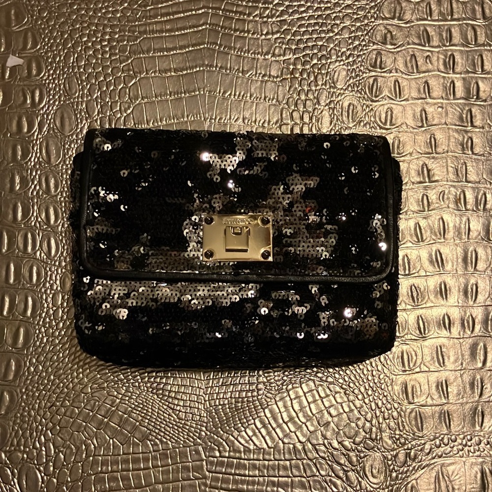 New never used Jimmy  Choo black and silver double faced sequins purse.